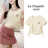 La Chapelle Sport拉夏貝爾抽繩短袖t恤女夏季潮流時(shí)尚辣妹高腰露臍修身顯瘦打底衫 奶白色(甜品熊胸標(biāo)) M /160(推薦95-110斤)