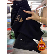 LXKP韓版束腳哈倫褲子女秋冬季外穿保暖高腰運動(dòng)褲寬松潮流 黑色-加絨 M