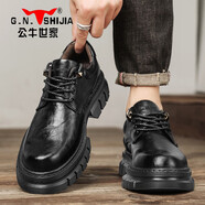 公牛世家（G.N.Shi Jia）皮鞋男秋季新款英倫工裝馬丁靴大頭厚底6cm增高休閑男鞋 黑色 【運(yùn)動(dòng)鞋碼】 39
