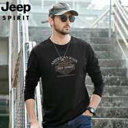 JEEP SPIRIT吉普2026春秋季新款t恤寬松大碼圓領套頭打底衫百搭男士長袖男款 黑色 M 170/92A