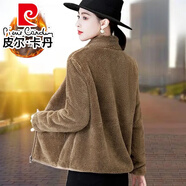 皮爾卡丹（pierre cardin）秋冬新款雙面羊羔絨外套女加厚珊瑚絨搖粒絨開衫衛(wèi)衣毛毛抓絨上衣 駝色  【正品】 XL 106-120斤