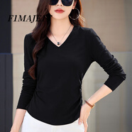 F1MAJE1T高端設計師品牌長(cháng)袖T恤女圓領(lǐng)打底衫女春秋新款高級感上衣服女裝 黑色/001/V 3XL 【建議體重135-150斤】