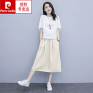 皮爾卡丹（pierre cardin）棉麻時尚套裝女2025夏季新款休閑裙子小個子連衣裙寬松亞麻兩件套 上白下米白 M 體重105-115斤