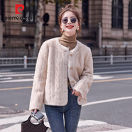 皮爾卡丹（pierre cardin）歐貨皮毛一體外套女2024秋冬新款小香風(fēng)短款貂絨毛毛外套環(huán)保皮草 米杏色 加厚 XL （130-145斤）