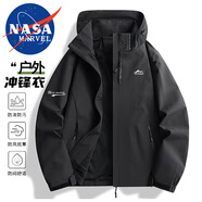 NASA MARVEL夾克男沖鋒衣春秋潮牌外套長袖連帽潮流寬松運(yùn)動(dòng)情侶款 黑色 3XL