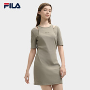 FILA 斐樂官方女子針織連衣裙2025夏新款時尚簡約休閑修身連身裙 豆青褐-BN L