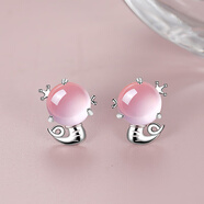 胖東來(lái)同款蛇年耳環(huán)本命年銀耳釘女氣質(zhì)粉水晶生肖蛇耳飾新年女生 銀色皇冠蛇耳釘一對