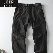 JEEP SPIRIT德國戶(hù)外防風(fēng)防水褲子男寬松直筒加絨加厚軟殼褲登山?jīng)_鋒褲男 春秋中厚黑色 常規 2XL (155-170斤)
