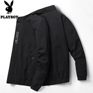 花花公子（PLAYBOY）春秋季新款夾克男士潮流帥氣立領(lǐng)外套青年韓版休閑大碼上衣服男裝 1XM21/JK1938黑色 3XL