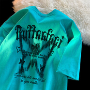 文頗100%純棉湖綠新款重磅短袖t恤男女簡(jiǎn)約美系寬松百搭ins情侶裝半袖 180克-湖綠 3XL