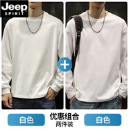 JEEP SPIRIT260克重磅純棉白色長(zhǎng)袖T恤男打底衫春春秋內(nèi)搭上衣服男裝圓領(lǐng)衛(wèi)衣 白色(收口袖)+白色(平口袖) XL 【適合145-160斤】