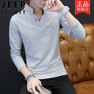 吉普（JEEP）短袖t恤V領(lǐng)男士t恤長袖純棉上衣服秋季小衫2025秋裝T恤潮流衛(wèi)衣 T02灰色 2XL