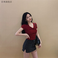 宮弗夏天牛仔短裙女202新款高腰包臀半身裙彈力緊身迷你超短一步裙子 3010黑色 3010黑色 XS