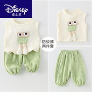 迪士尼（Disney）嬰兒衣服夏季薄款分體套裝男寶寶夏裝短袖上衣防蚊長褲 綠色 【上衣+防蚊長褲】 90 【10-13個(gè)月 20-26斤】