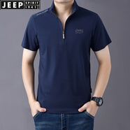JEEP SPIRIT立領(lǐng)半拉鏈棉質(zhì)短袖t恤寬松夏季薄款繡標商務(wù)男士半袖純色體恤衫 寶藍色 薄款 L (175) /96A建議135-145斤