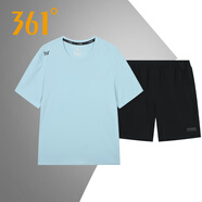 361°運動(dòng)套裝男裝夏季健身跑步運動(dòng)服休閑上衣361度短袖短褲兩件套R 138R冬季藍+702R S