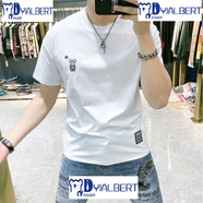 DYJ ALBERT涼感絲光棉短袖T恤男夏季寬松潮牌情侶裝小熊印花歐貨圓領(lǐng)男士t恤 絲光棉-白色 S 建議90-115斤