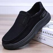 金左腳老北京布鞋男單鞋春秋款透氣舒適男士休閑鞋厚底超輕一腳蹬爸爸鞋 黑色 39