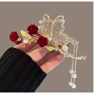 贏夫人（Mrs win）新款紅玫瑰花流蘇馬尾夾小抓夾女可愛發(fā)夾韓版兒童發(fā)飾女孩 蝴蝶花朵抓夾 A07-303