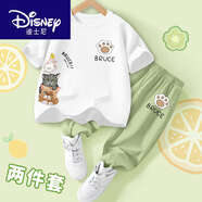 迪士尼（Disney）兒童2025短袖純棉T恤新款冰絲防蚊褲夏季男女孩夏裝上 四只貓和爪-白色+BRUCE爪-綠色 90 cm 建議身高 80-90cm