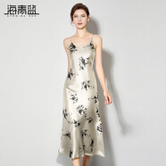海青藍(lán)時(shí)尚水墨印花吊帶連衣裙女2025新款春夏法氣質(zhì)無袖修身顯瘦長裙 花色 M