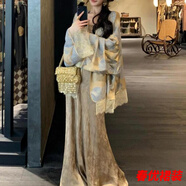 芭瑾圖大碼胖mm新中式盤扣開衫女春季新款顯瘦小眾設(shè)計(jì)吊帶連衣裙兩件套 外套加吊帶裙 3XL 建議160-180斤