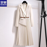 羅蒙（ROMON）早秋2025年新款西裝領(lǐng)感假兩件連衣裙子大碼女裝法式氣質(zhì) 杏色_S(建議80-100斤)