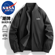 NASA MARVEL夾克男春秋外套潮流休閑時(shí)尚運(yùn)動寬松立領(lǐng)棒球服情侶款 黑色 2XL
