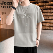 JEEP SPIRIT吉普夏季冰絲短袖t恤男士休閑打底衫寬松半袖體恤夏裝潮牌上衣服 6808淺灰 L 110-130斤