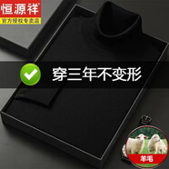 恒源祥100%不起球蓄熱羊毛衫男秋冬季針織衫男士高領(lǐng)薄款毛衣打底衫 黑色 XL 175碼推薦140-155斤