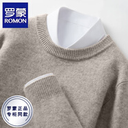 羅蒙（ROMON）男士圓領(lǐng)羊毛衫秋冬新款中青年雙股加厚打底衫羊毛絨衫毛衣男 淺灰色 L