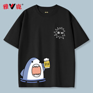 雅鹿重磅純棉短袖t恤男夏季新款圓領(lǐng)半截袖體恤衫男休閑百搭寬松T恤男 黑/鯊魚嗨脾白雙 XL （重140-150斤高170-175）