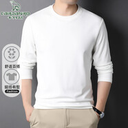 卡丹路輕奢品牌長袖t恤男純色基礎(chǔ)款德絨保暖內(nèi)搭圓領(lǐng)雙面絨秋衣打底衫 白色 L /50