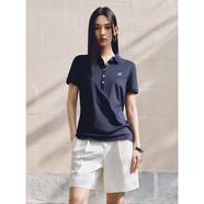 太平鳥(niǎo)女裝T恤柔軟短袖夏季miu系多色polo領(lǐng)莫代爾上衣 藍色 L
