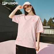 FILA FUSION斐樂(lè )潮牌情侶款針織短袖衫2025春新款休閑寬松純棉T恤 橘灰粉-PK L （175/96A/L）