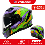 VEGA SA39美國DOT雙鏡片摩托車(chē)頭盔男女四季通用冬季保暖防霧機車(chē)全盔 39進(jìn)化論紫綠黃(贈送原廠(chǎng)防霧片) 4XL碼 60-61cm