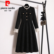 皮爾卡丹（pierre cardin）大l碼女裝春秋2025新款胖設計感小眾高腰收腰顯瘦百搭黑色連衣裙 黑色長(cháng)款【別致/休閑//寬松/修身 XL 【建議120-140斤】