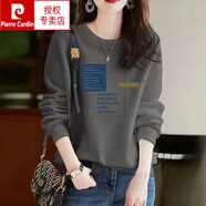 皮爾卡丹（pierre cardin）純棉圓領(lǐng)衛衣女薄款2025新款春秋寬松顯瘦體恤秋冬加絨長(cháng)袖上衣潮 深灰【單款/不加絨】【時(shí)尚英文】 XL 115-130斤