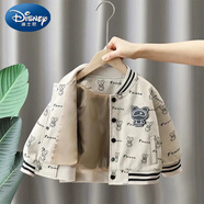 迪士尼（Disney）男童春秋外套兒童韓版雙層夾克棒球衫潮寶寶上衣童裝秋裝小童衣服 胸前小熊皮標棒球服 80 cm(建議身高70-80厘米內(nèi))