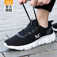 361°男鞋運動(dòng)鞋冬季361度網(wǎng)面透氣男士休閑鞋學(xué)生黑色旅游跑步鞋子男 曜石黑/361度白2262 44