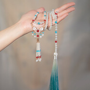 靚做漢服瓔珞長(cháng)背云平安鎖流蘇項鏈新中式古風(fēng)明制馬面裙壓襟項圈配飾 天藍吊墜長(cháng)項鏈1條