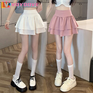 VOYDOVE甜美蓬蓬裙半身裙女2025春夏新款高腰小個(gè)子顯腿長(zhǎng)百褶裙蛋糕短裙 白色【z】 M 【80-95斤】