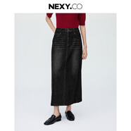 奈蔻商場(chǎng)同款2025春季新款通勤百搭純色中長(cháng)款牛仔半身裙 黑色 L