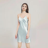 JTTCAC跨境歐美性感真絲睡裙女夏100%桑蠶絲簡約款家居服絲綢內(nèi)搭吊帶裙 霧霾藍 L (95-110斤)