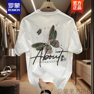 羅蒙（ROMON）夏季ins休閑時(shí)尚百搭寬松上衣潮流美式潮牌設計感印花短袖t恤男女 白色 XL 【合適130-145斤】