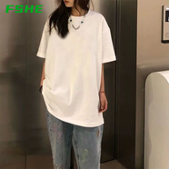 FSHE2025新款短袖t恤女夏季新款大碼女裝韓版寬松ins純欲風半袖上衣服 白色[純色]短袖 XXS _30斤以內