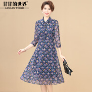 甘甘的世界2026春季新款網(wǎng)紗連衣裙洋氣甘夫人氣質(zhì)中年女裝裙子 藍色 L 適合95-115斤
