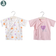 盛哲卡新生兒上衣純棉紗布薄短袖0一3個(gè)月嬰兒衣服寶寶護(hù)肚衣夏季2件 粉色 提花汗布 66