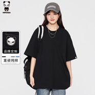 HIPANDA你好熊貓短袖t恤男2025夏季純棉簡約基礎(chǔ)通勤休閑純色圓領(lǐng)黑色3XL