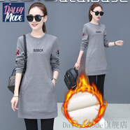 DALEY MODE加厚加絨中長(cháng)款衛衣女2025秋冬新款韓版保暖顯瘦半高領(lǐng)百搭連衣裙 947#灰色 【加絨加厚】 M 95斤內